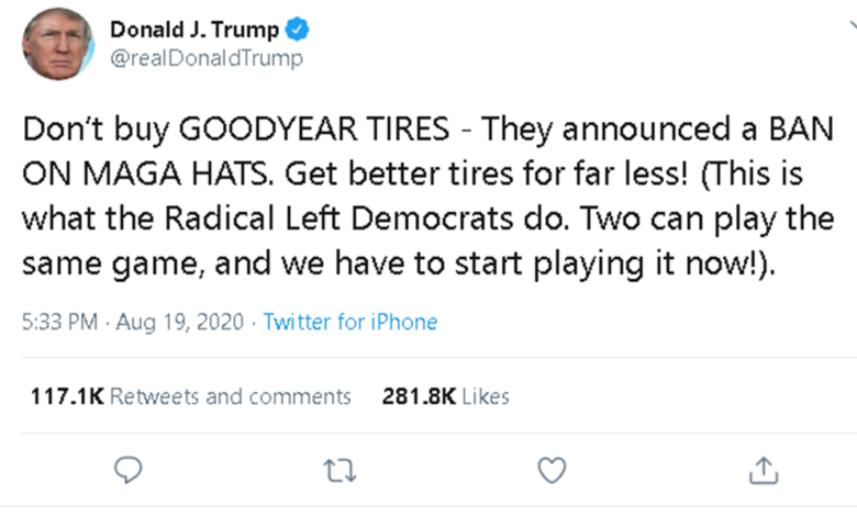 Donald Trump acuză Goodyear pe Twitter